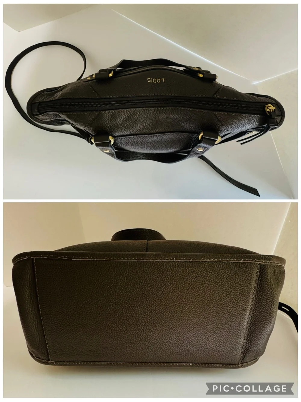 Lodis Margo Brown Olive Leather Satchel Crossbody Braided Top Handle